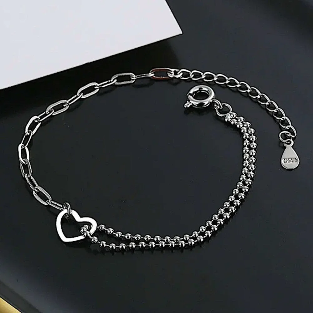 Sterling Silver Plated Heart Bracelet Chain Link Waterproof - Picture 7 of 7